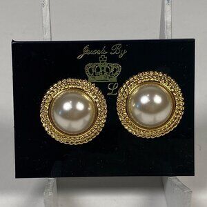 Vintage Park Lane Faux Pearl Gold Tone Clip On Earrings Original Card New